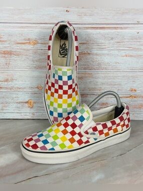 New listing!! Vans Classics Slip-On Rainbow Checkerboard Sneakers